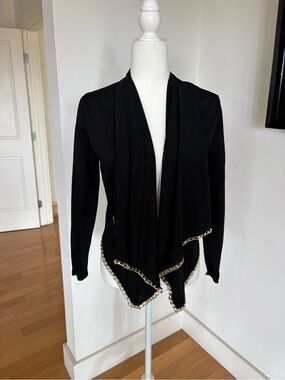 Marciano Guess Collab Black Draped Open Cardigan with Subtle Trim